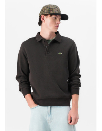 Sudadera Lacoste Hombre Marrón Cuello Polo Algodón 100% Classic Fit