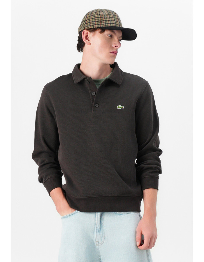 Sudadera Lacoste Hombre Marrón Cuello Polo Algodón 100% Classic Fit