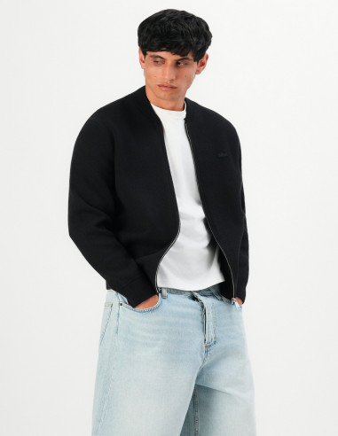 Chaqueta Bomber Lacoste Negra de Punto | Manzanos Moda