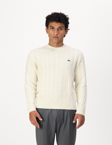 Jersey Lacoste de lana de cuello redondo con motivos de ojos blancos