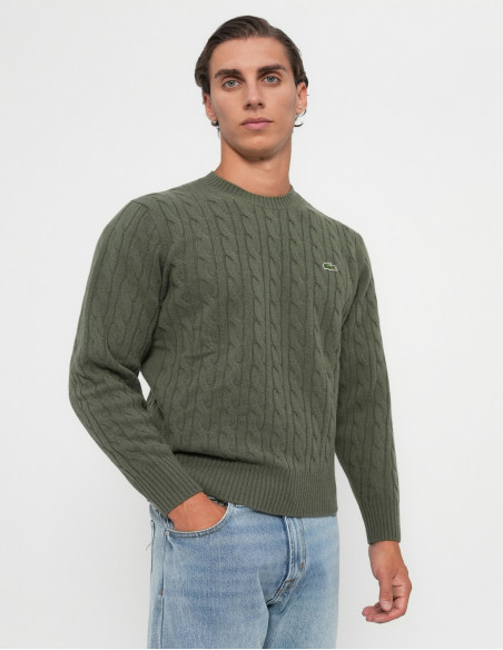 Jersey Lacoste Hombre Cuello Redondo Lana Ochos Verde Olive - Punto Gr