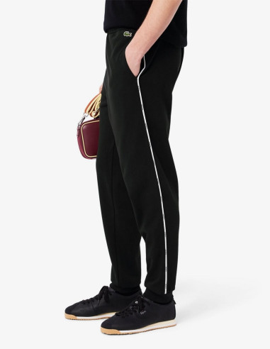 Lacoste Pantalón Chándal Negro con Ribete de Logotipo