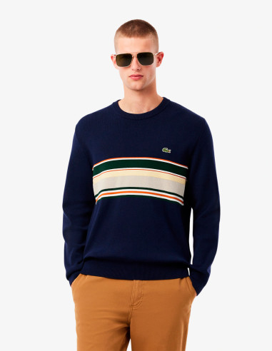 Jersey Lacoste Hombre Rayas Azul Marino | Manzanos Moda