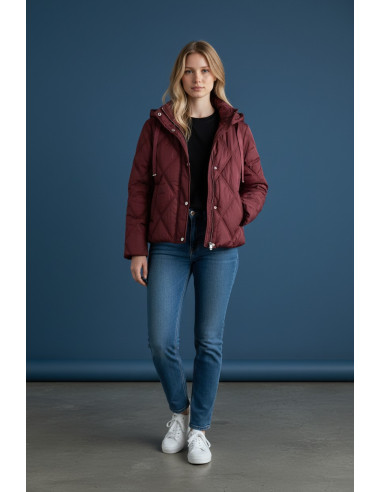 Parka Mujer Acolchada Corta Granate con | Manzanos Moda