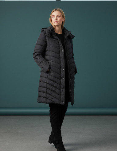 Parka Mujer Larga Acolchada Negra Capucha | Manzanos Moda