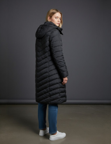Parka Mujer Larga Acolchada Negra Capucha | Manzanos Moda