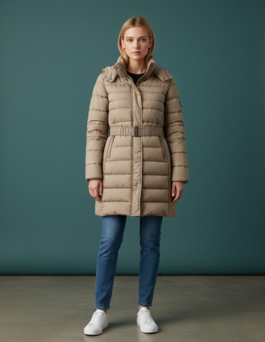 Parka Mujer Larga Acolchada Beige con | Manzanos Moda