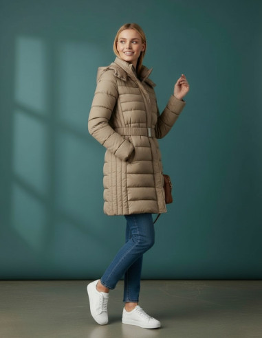 Parka Mujer Larga Acolchada Beige con | Manzanos Moda