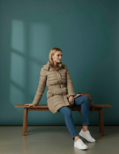 Parka Mujer Larga Acolchada Beige con | Manzanos Moda