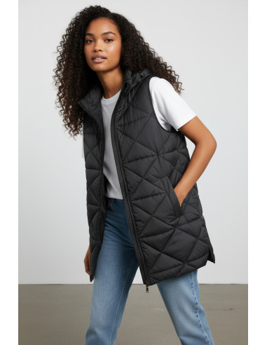 Chaleco Acolchado Mujer Largo Negro con | Manzanos Moda