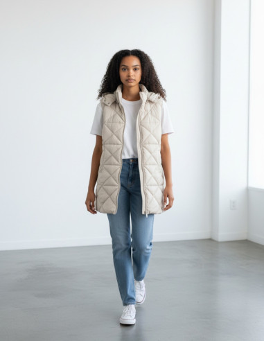 Chaleco Largo Acolchado Mujer con Capucha | Manzanos Moda