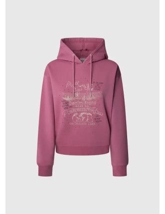 Sudadera Pepe Jeans Rosa con Capucha y Estampado - Algodón Sostenible Mujer