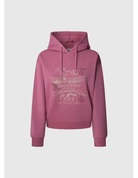 Sudadera Pepe Jeans Rosa con Capucha y Estampado - Algodón Sostenible Mujer