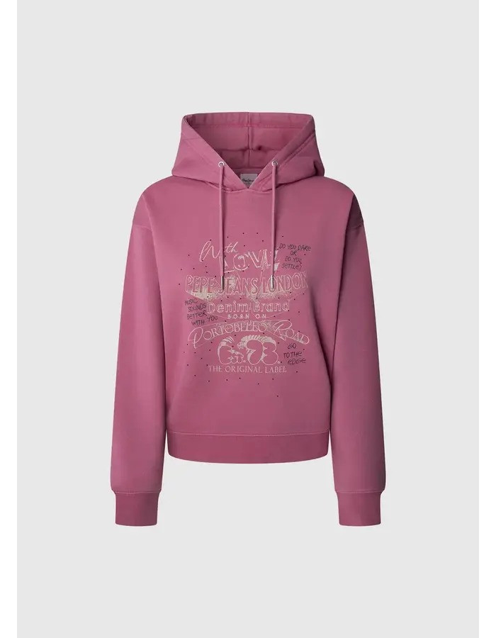 Sudadera Pepe Jeans Rosa con Capucha y Estampado - Algodón Sostenible Mujer