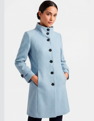 Abrigo paño de mujer celeste