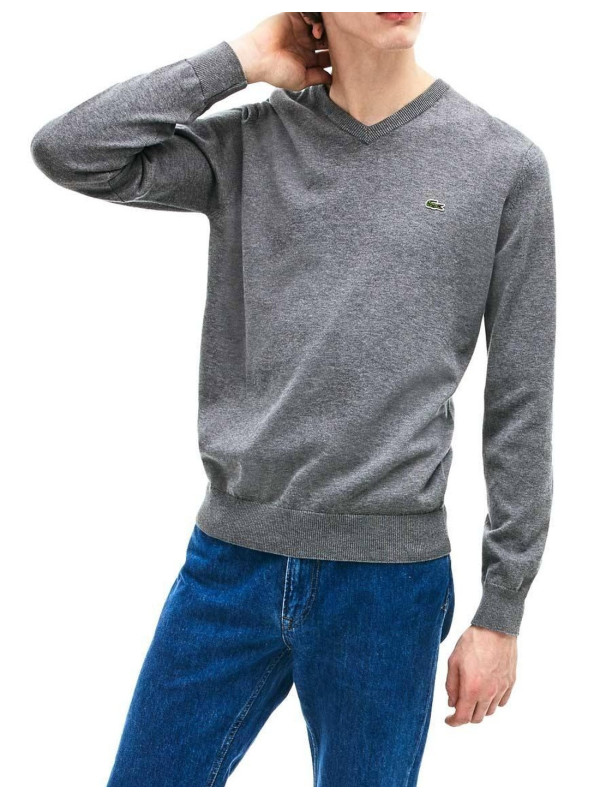 Jersey Lacoste Cuello Pico Básico Gris Hombre | Manzanos Moda