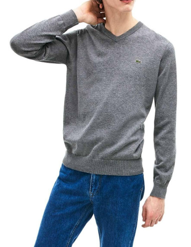 Jersey Lacoste Cuello Pico Básico Gris | Manzanos Moda