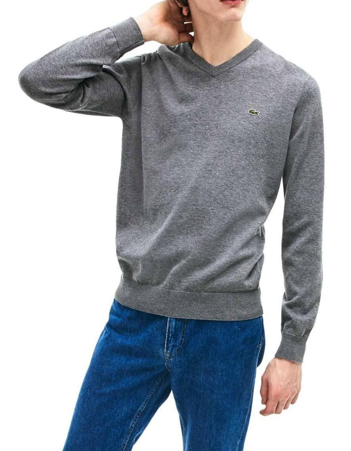 Jersey Lacoste Cuello Pico Básico Gris Hombre | Manzanos Moda