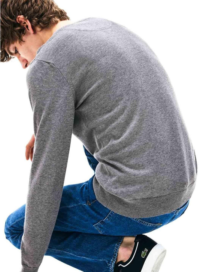 Jersey Lacoste Cuello Pico Básico Gris Hombre | Manzanos Moda