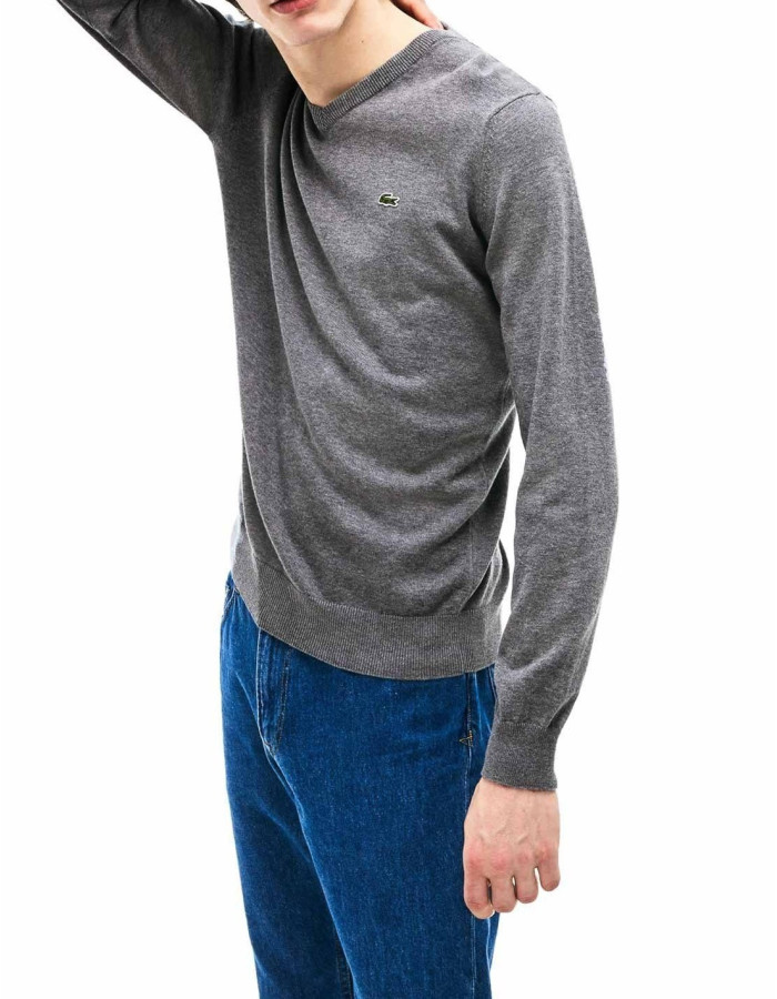 Jersey Lacoste Cuello Pico Básico Gris Hombre | Manzanos Moda