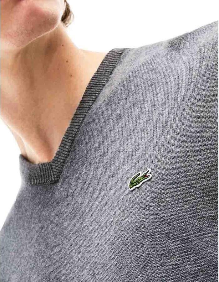 Jersey Lacoste Cuello Pico Básico Gris Hombre | Manzanos Moda