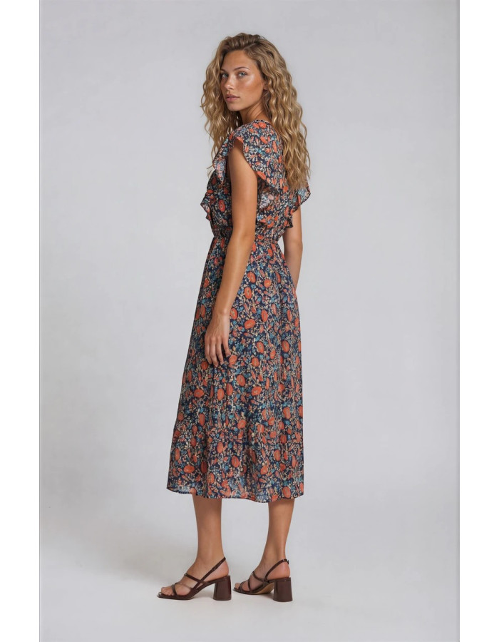 Vestido Tabita Flores Volantes Azul Marino Mujer | Manzanos Moda