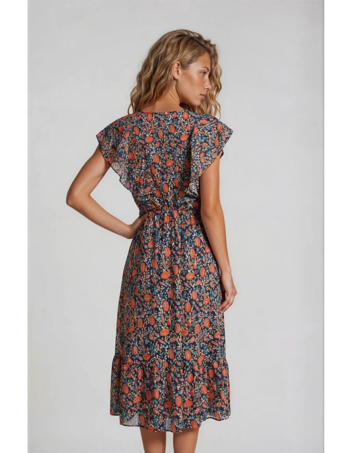 Vestido Tabita Flores Volantes Azul Marino Mujer | Manzanos Moda