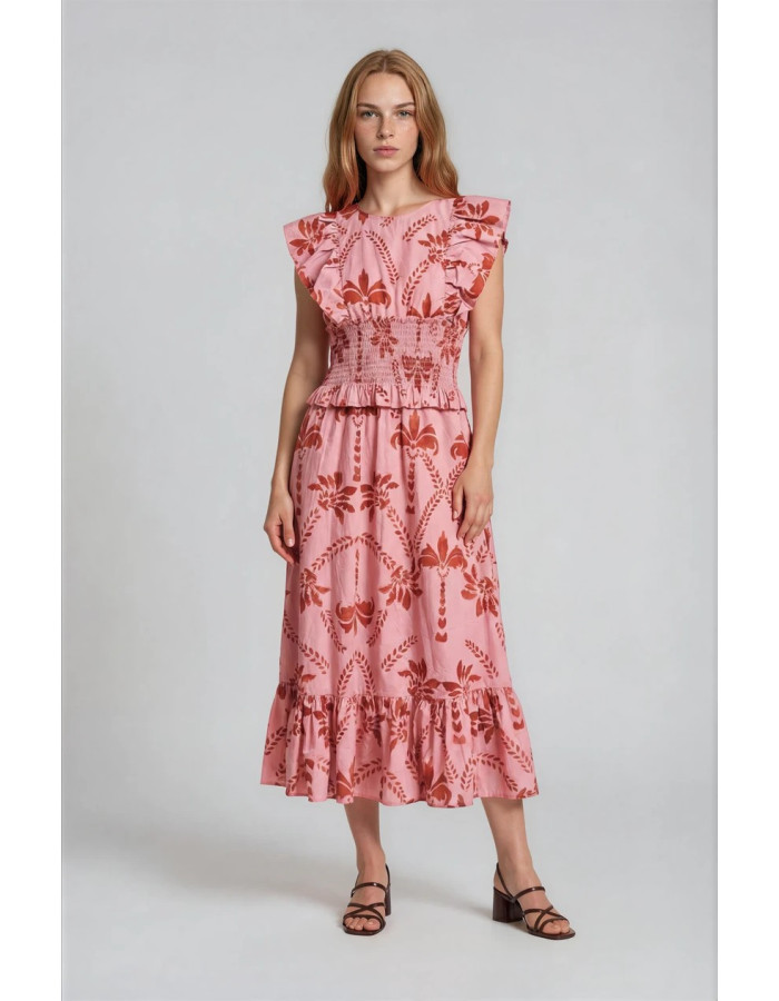 Vestido Tabita Estampado Geométrico Panel Coral Mujer | Manzanos Moda