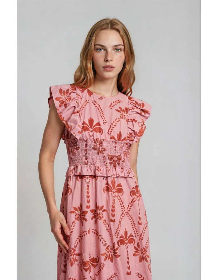 Vestido Tabita Estampado Geométrico Panel Coral Mujer | Manzanos Moda
