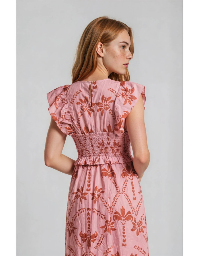 Vestido Tabita Estampado Geométrico Panel Coral Mujer | Manzanos Moda
