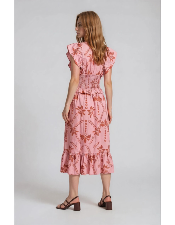 Vestido Tabita Estampado Geométrico Panel Coral Mujer | Manzanos Moda