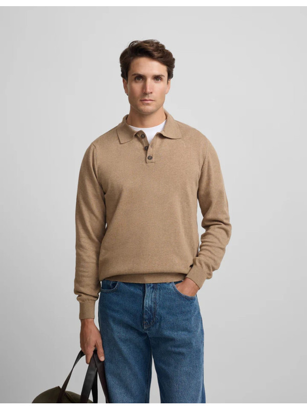 Jersey Silbon Cuello Polo Beige Hombre | Manzanos Moda