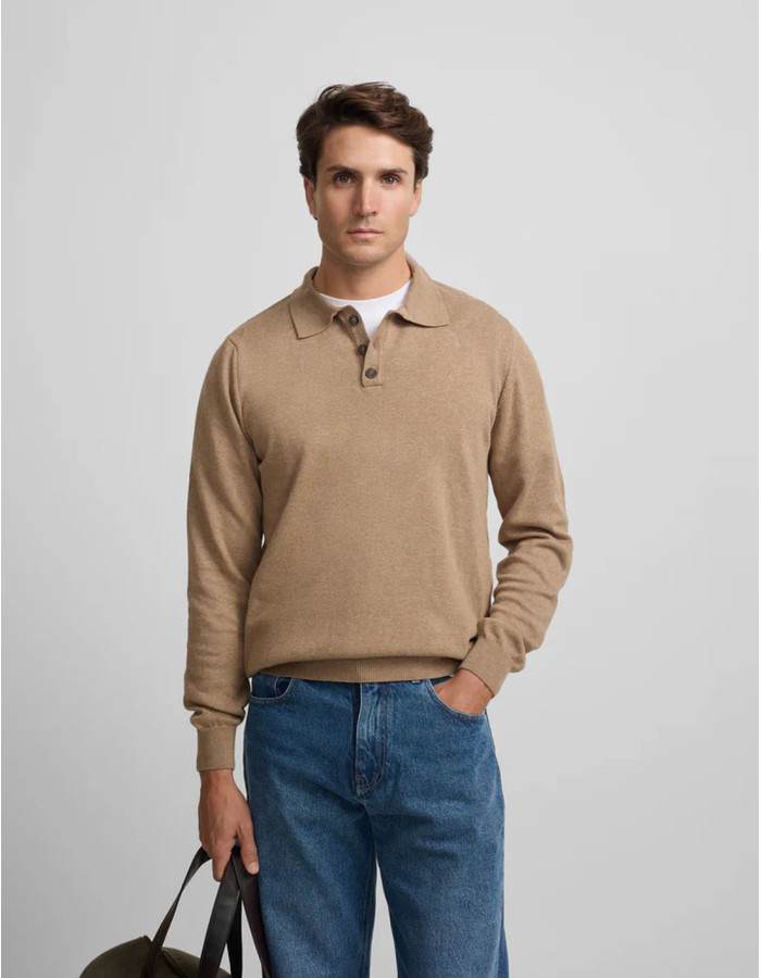 Jersey Silbon Cuello Polo Beige Hombre | Manzanos Moda