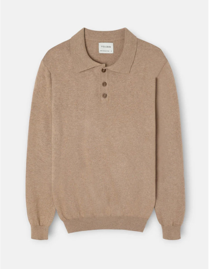 Jersey Silbon Cuello Polo Beige Hombre | Manzanos Moda