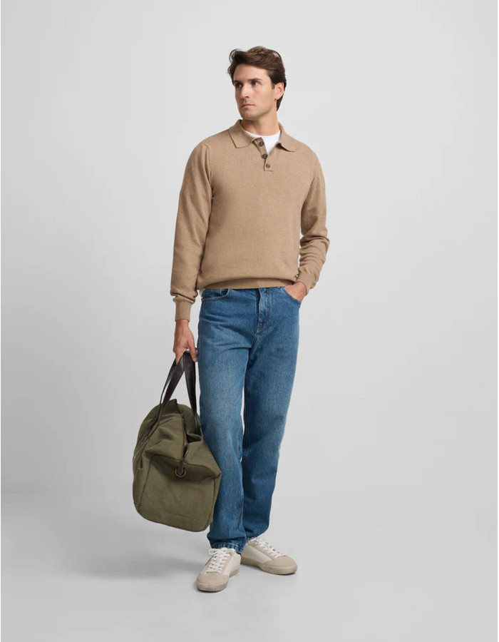 Jersey Silbon Cuello Polo Beige Hombre | Manzanos Moda