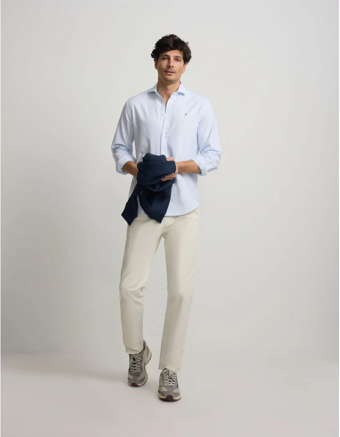 Camisa Silbon Rayas Horizontales Celeste Hombre | Manzanos Moda