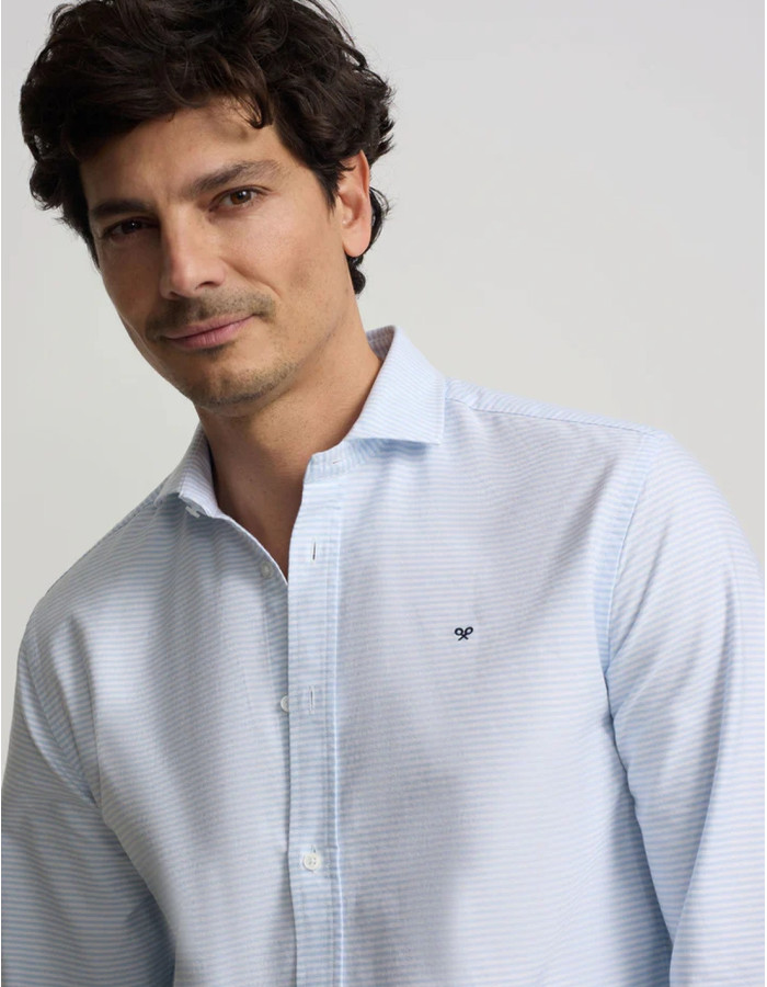 Camisa Silbon Rayas Horizontales Celeste Hombre | Manzanos Moda