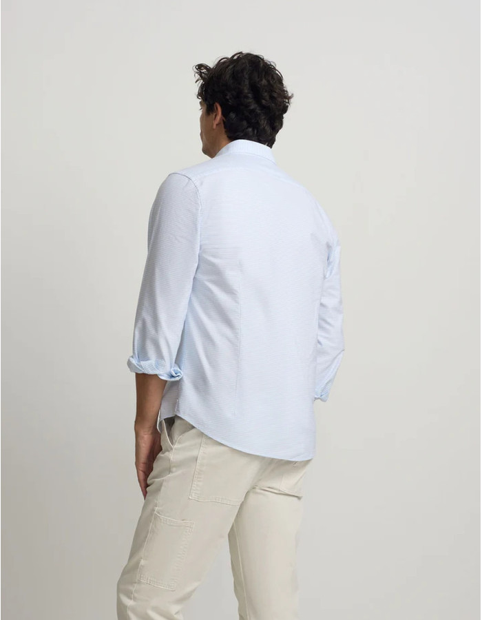 Camisa Silbon Rayas Horizontales Celeste Hombre | Manzanos Moda