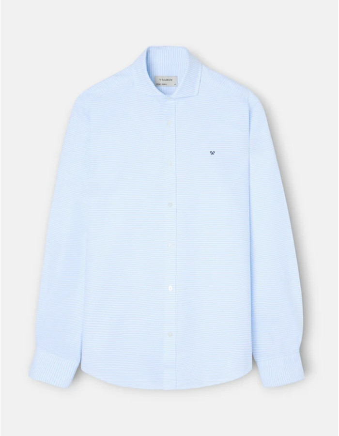 Camisa Silbon Rayas Horizontales Celeste Hombre | Manzanos Moda