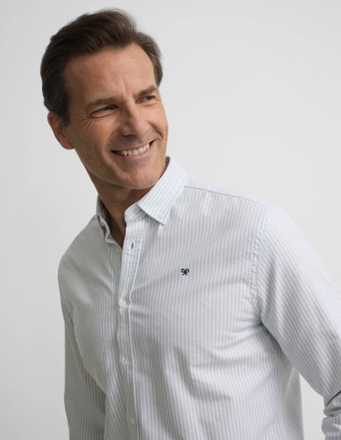 Camisa Silbon Oxford Rayas Verticales Verde Hombre | Manzanos Moda