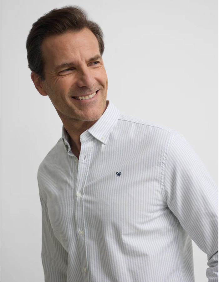 Camisa Silbon Oxford Rayas Verticales Verde Hombre | Manzanos Moda
