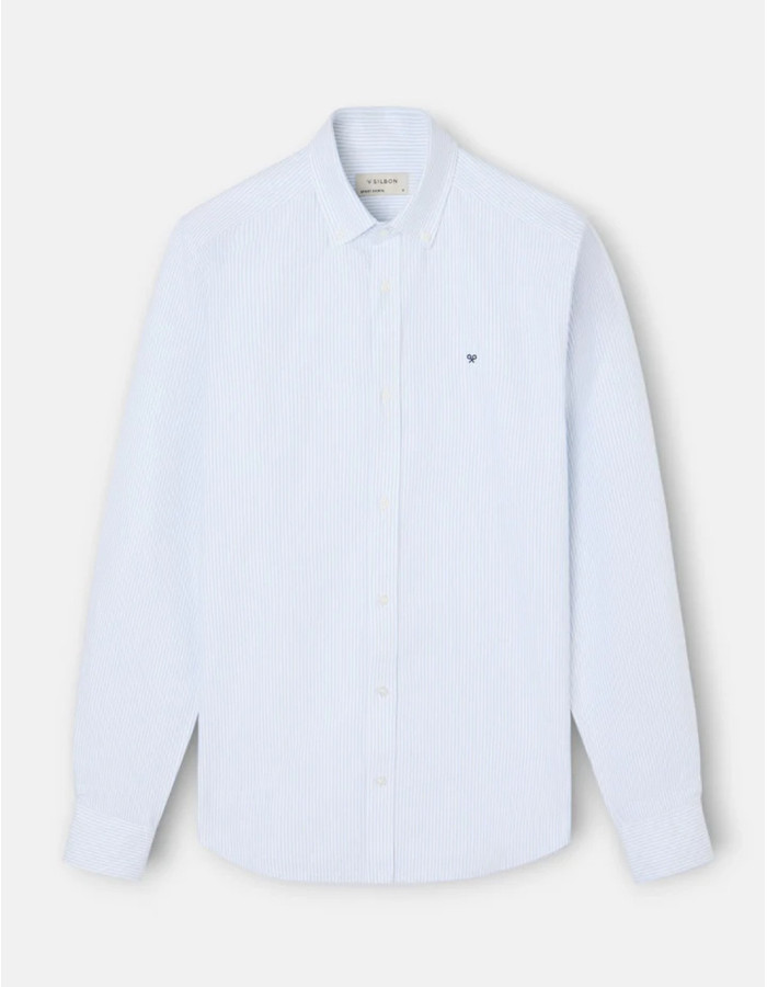 Camisa Silbon Oxford Rayas Verticales Verde Hombre | Manzanos Moda