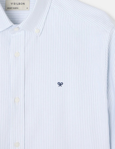 Camisa Silbon Oxford Rayas Verticales Verde Hombre | Manzanos Moda