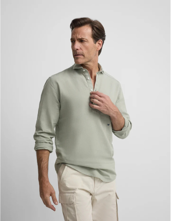 Camisa Silbon Sport Lino Verde Medio Hombre | Manzanos Moda