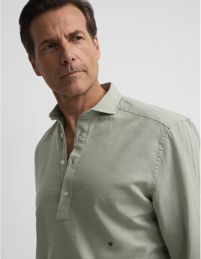 Camisa Silbon Sport Lino Verde Medio Hombre | Manzanos Moda