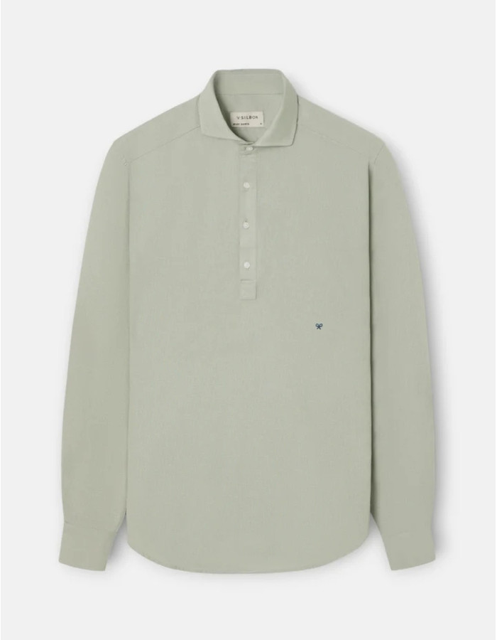 Camisa Silbon Sport Lino Verde Medio Hombre | Manzanos Moda