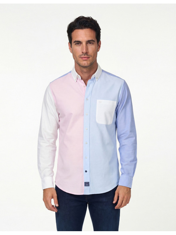 CAMISA SPAGNOLO LISO COMBINADO ROSA CELESTE