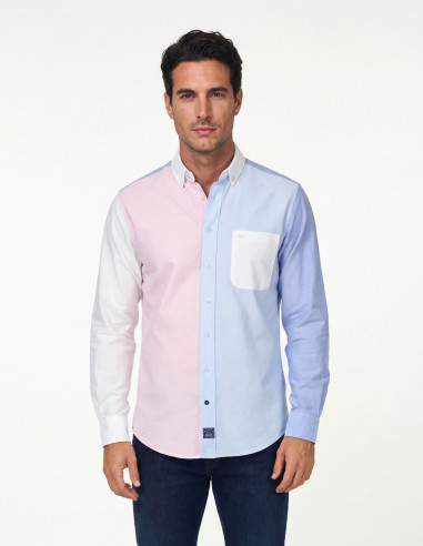 CAMISA SPAGNOLO LISO COMBINADO ROSA CELESTE