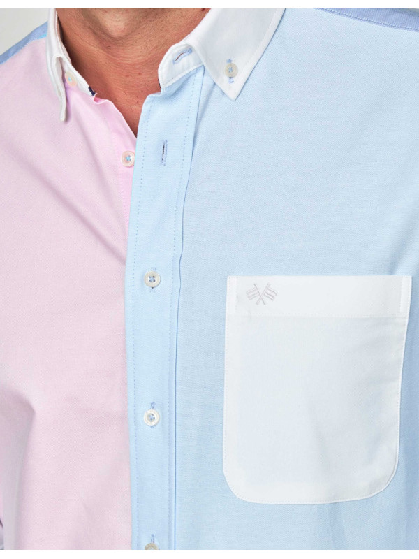 CAMISA SPAGNOLO LISO COMBINADO ROSA CELESTE 2