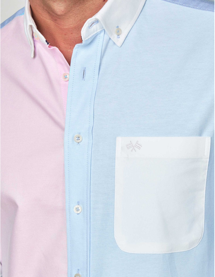 CAMISA SPAGNOLO LISO COMBINADO ROSA CELESTE